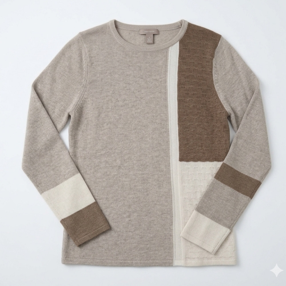 Chico's Tan and Gray Long Sleeve Boxy  Sweater Size 1 Or 10/12 #161